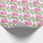 Roze pioenroos bloemen met salie groene bladeren cadeaupapier (Hoek)