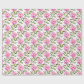 Roze pioenroos bloemen met salie groene bladeren cadeaupapier (Vlak)