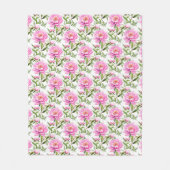 Roze pioenroos bloemen met salie groene bladeren fleece deken (Voorkant)