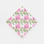 Roze pioenroos bloemen met salie groene bladeren servet (Hoek)