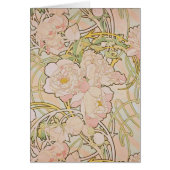 Roze pioenroos Floral Alphonse Mucha Note Kaart (Voorkant)