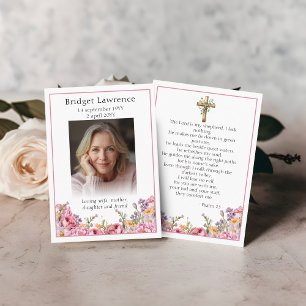 Roze Pioenroos Herdenkingsfoto Psalm 23 Gebedskaar Visitekaartje