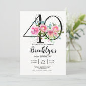 Roze Pioenrozen 40e Verjaardag Kaart (Staand voorkant)