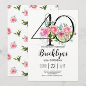 Roze Pioenrozen 40e Verjaardag Kaart (Voorkant / Achterkant)