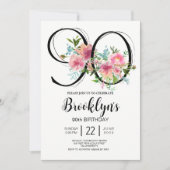 Roze Pioenrozen 90e Verjaardag Kaart (Voorkant)