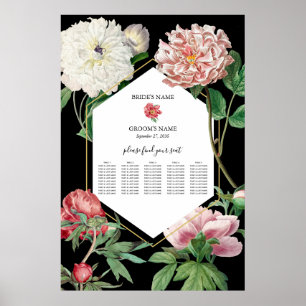 Roze Pioenrozen Bloemen Bruiloft Zwart Zitkaart Poster