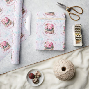 Roze Pioenrozen & Boeken Nieuw Hoofdstuk Meisje Ba Cadeaupapier