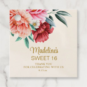 Roze Pioenrozen Bordeaux Bloemen Bladeren Sweet 16 Bedankjes Labels