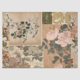 Roze Pioenrozen en Rozen Antiek Kunst Tissuepapier