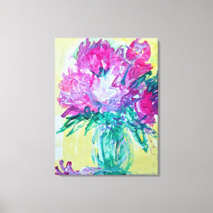 Roze Pioenrozen in Glazen Vaas Canvas Afdruk