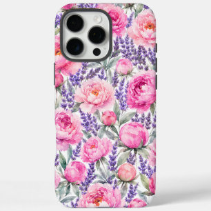 Roze Pioenrozen & Lavendel Waterverf Bloemmotief iPhone 16 Pro Max Hoesje