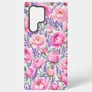 Roze Pioenrozen & Lavendel Waterverf Bloemmotief Samsung Galaxy Hoesje