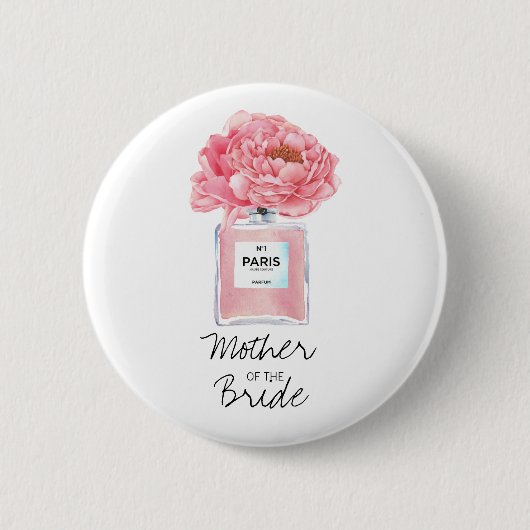 Roze Pioenrozen & Parfum Moeder van de Bruid Ronde Button 5,7 Cm (Voorkant)