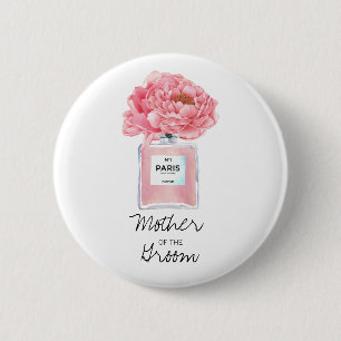 Roze Pioenrozen & Parfum Moeder van de Bruidegom Ronde Button 5,7 Cm