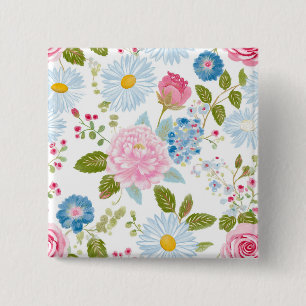 Roze Pioenrozen Patroon Vierkante Button 5,1 Cm