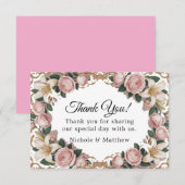 Roze Pioenrozen Rococo Lijst Bruiloft Bedankkaart (Voorkant / Achterkant)