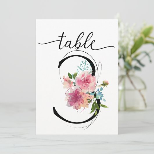 Roze Pioenrozen Tafel drie Tafelnummer (Staand voorkant)