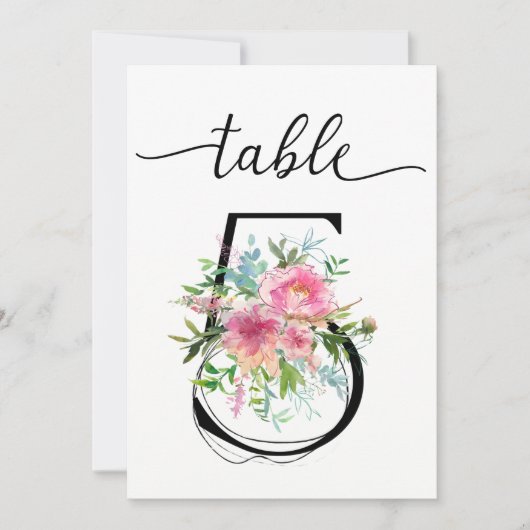 Roze Pioenrozen Tafel vijf Tafelnummer (Voorkant)