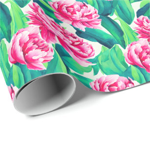 Roze Pioenrozen Waterverf Print Cadeaupapier