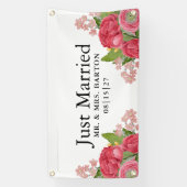 Roze pioenrozen zijn net getrouwd met autospandoek spandoek (Verticaal)