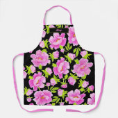 Roze Pioenrozen zwarte achtergrond Schort (Voorkant)