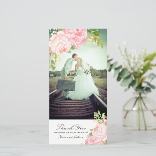 roze pioenrozenDank u fotokaart (4x8) Bedankkaart (Staand voorkant)