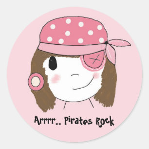 Roze Piraat Meisje Ronde Sticker