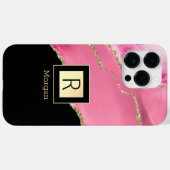 Roze plaat, naam & monogram, zwart & gouddoos Case-Mate iPhone case (Achterkant (horizontaal))