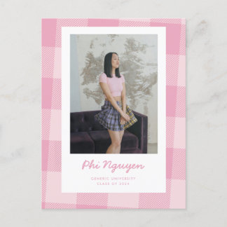 Roze Plaid Afstudeerder Flat Afstuderen Aankondigi Briefkaart