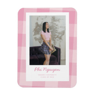 Roze Plaid Afstuderen aankondigingsmagneet Magneet