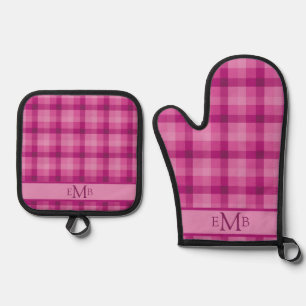 Roze Plaid Custom Monogram Initialen Dames Ovenwant & Pannenlap Set