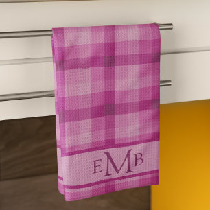 Roze Plaid Custom Monogram Initialen Dames Theedoek