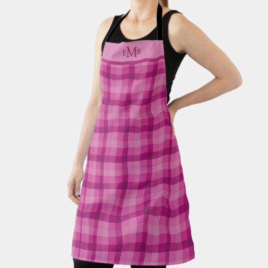 Roze Plaid Custom Monogram Initialen Schort (Insitu)