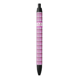 Roze Plaid Custom Monogram Initialen Zwarte Inkt Pen