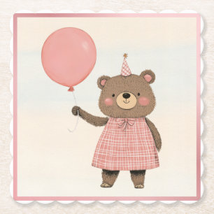 Roze Plaid Jurk Beer met strik en Pet Kartonnen Onderzetters