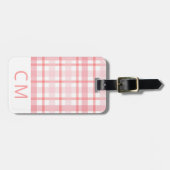 Roze Plaid Moderne Monogrammed Eenvoudige Initiale Bagagelabel (Voorkant horizontaal)