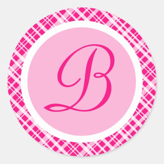 Roze Plaid Monogram Initiaal Sticker (Voorkant)