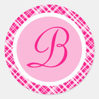 Roze Plaid Monogram Initiaal Sticker