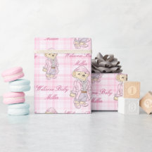 Roze plaid teddybeer gepersonaliseerde naam