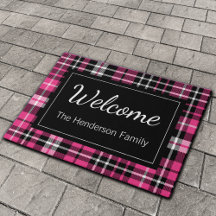 Roze Plaid Welkom Monogrammed Familienaam