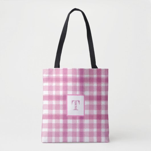 Roze Plakken Monogram Custom Draagtas (Voorkant)