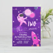 Roze Planet Space Twee: Moon Invitation Kaart (Staand voorkant)