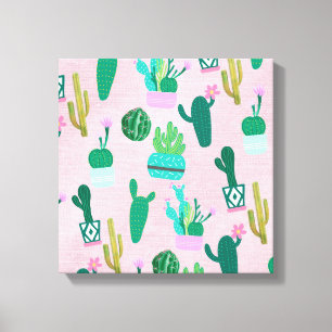 Roze Planten van de Zuidwestelijke Cacti Cactus Canvas Afdruk