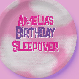 Roze pluizige wolken Gepersonaliseerde Verjaardag Papieren Bordje