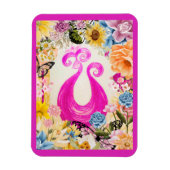 Roze Plum Peacock met kleurrijke bloemen Magneet (Verticaal)