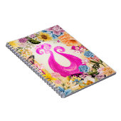 Roze Plum Peacock met kleurrijke bloemen Notitieboek (Rechterzijde)