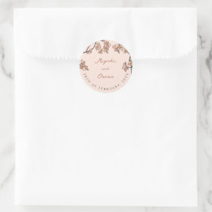 Roze Plum/Perzik Bloesems Elegante Bloemen Huwelij Ronde Sticker