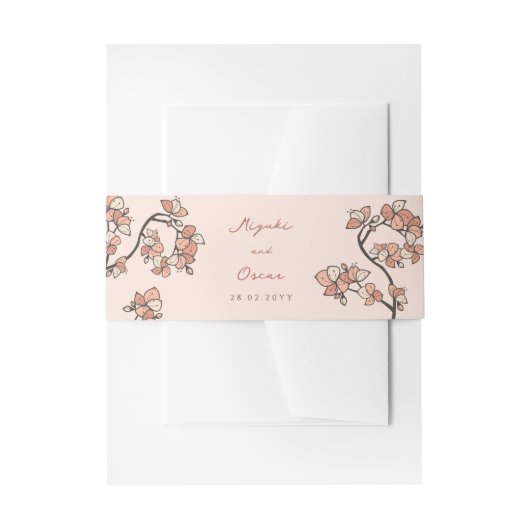 Roze Plum/Perzik Bloesems Elegante Bloemen Huwelij Uitnodigingen Wikkel (Voorkant Voorbeeld)