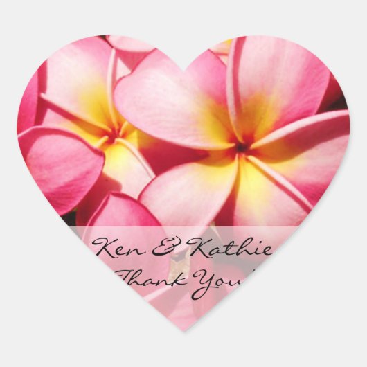 Roze Plumeria Bruiloft Dank u Sticker (Voorkant)