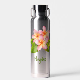 Roze Plumeria Frangipani, jouw naam groen, bloem Waterfles